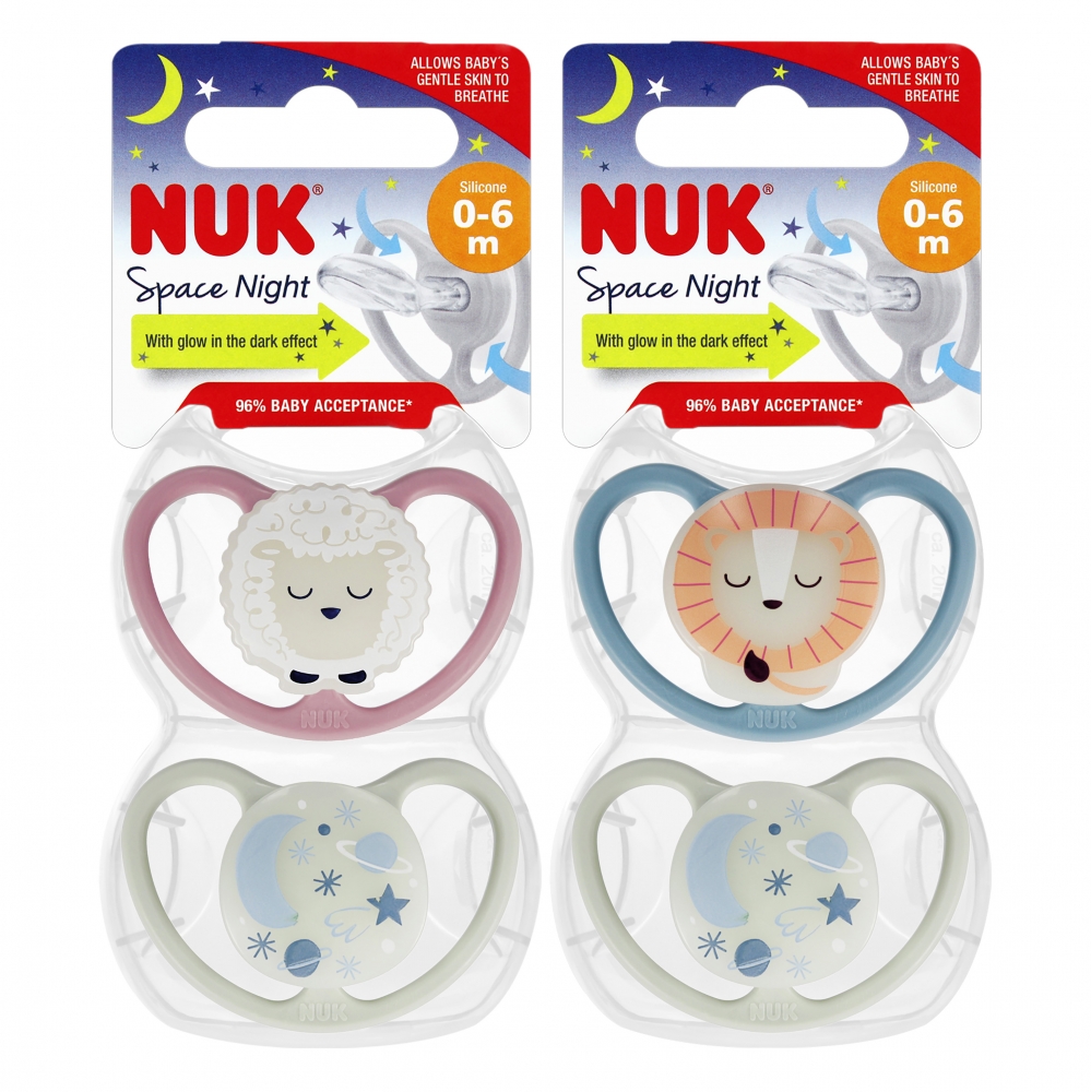 NUK 730578 Smoczek 0-6m silikonowy SPACE NIGHT 2 szt.