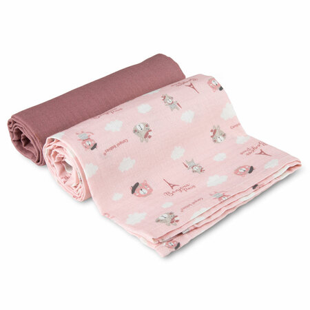 CANPOL 26/901 Pieluszki muślinowe 2 szt 70x70cm Bonjour Paris pink