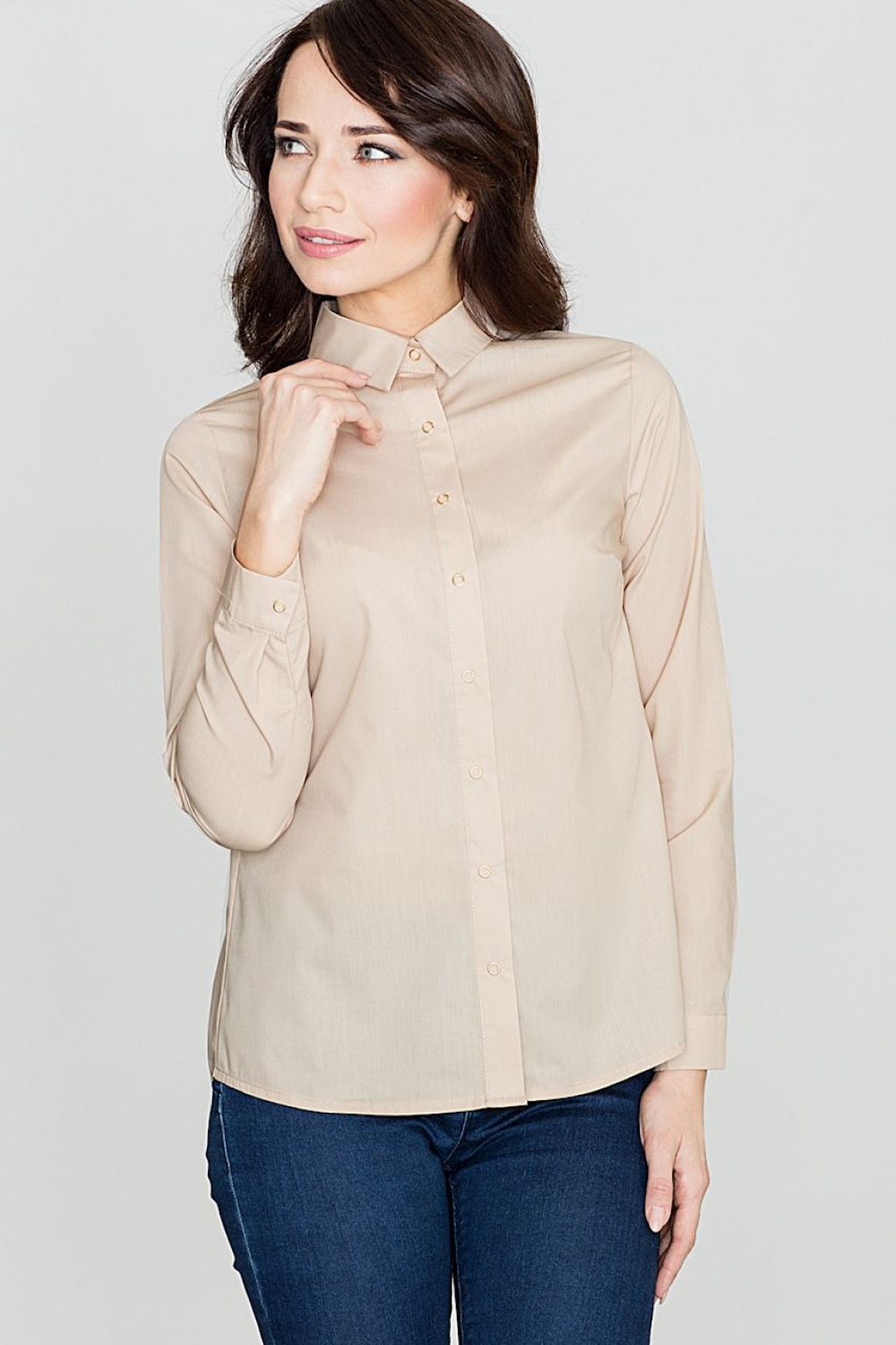 Koszula Damska Model K384 Beige - Lenitif119311 - Beżowy