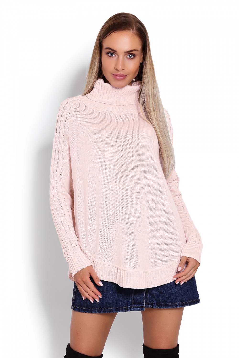 Sweter Ponczo Model 70009 Powder Pink - PeeKaBoo122919 - Różowy