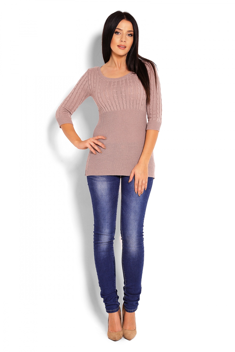 Sweter Damski Model 70008 Cappuccino - PeeKaBoo123428 - Beżowy - obrazek 2