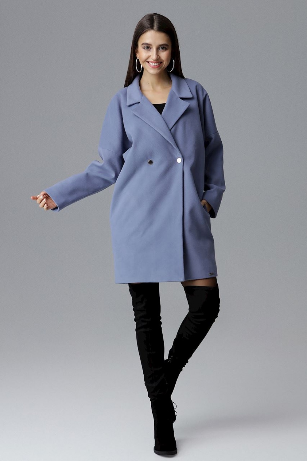 Płaszcz Damski Model M625 Blue - Figl124228 - Niebieski