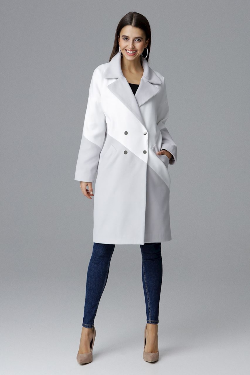 Płaszcz Damski Model M626 Grey/White - Figl124377 - Szary