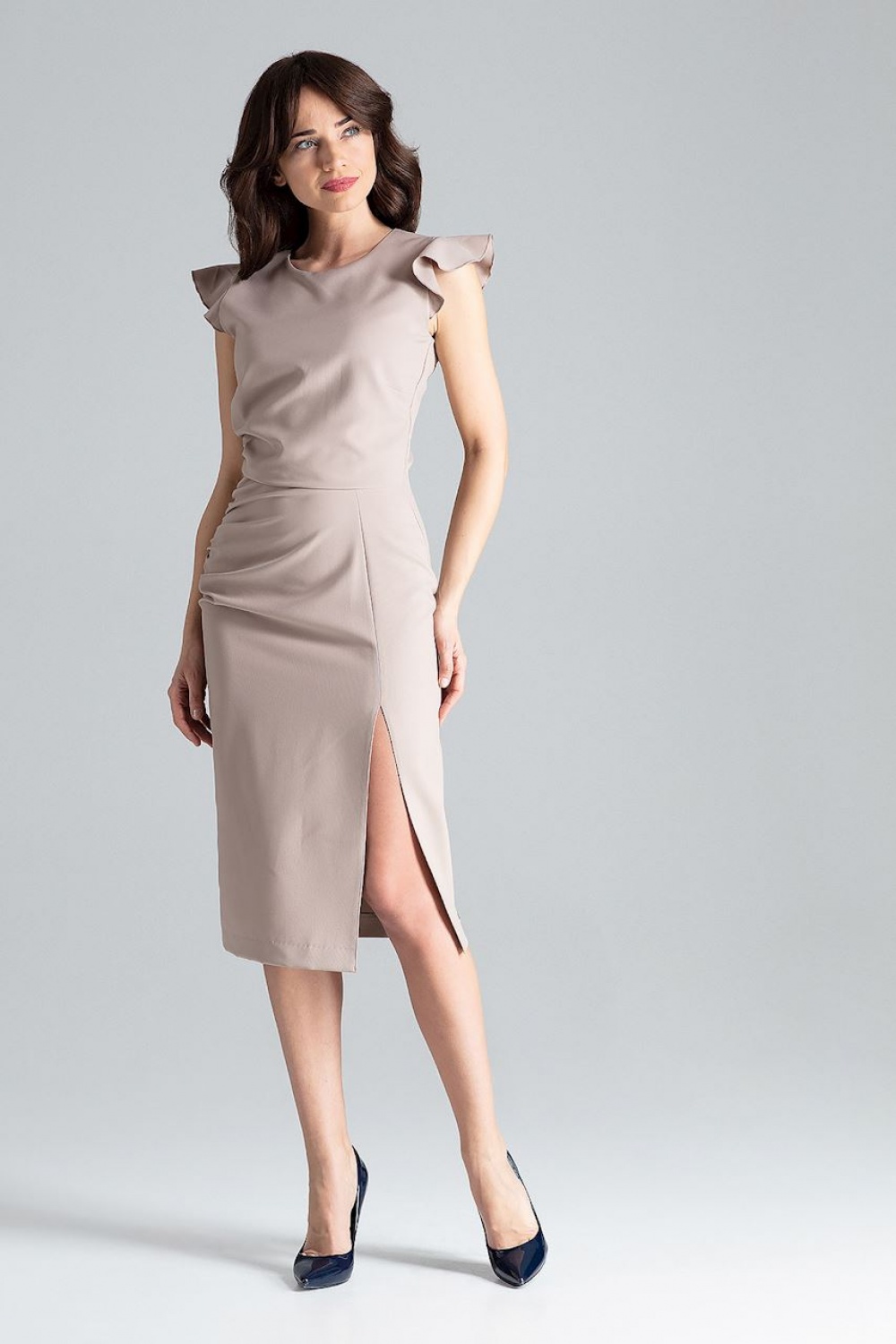 Sukienka Model L034 Beige - Lenitif130949 - Beżowy - obrazek 2
