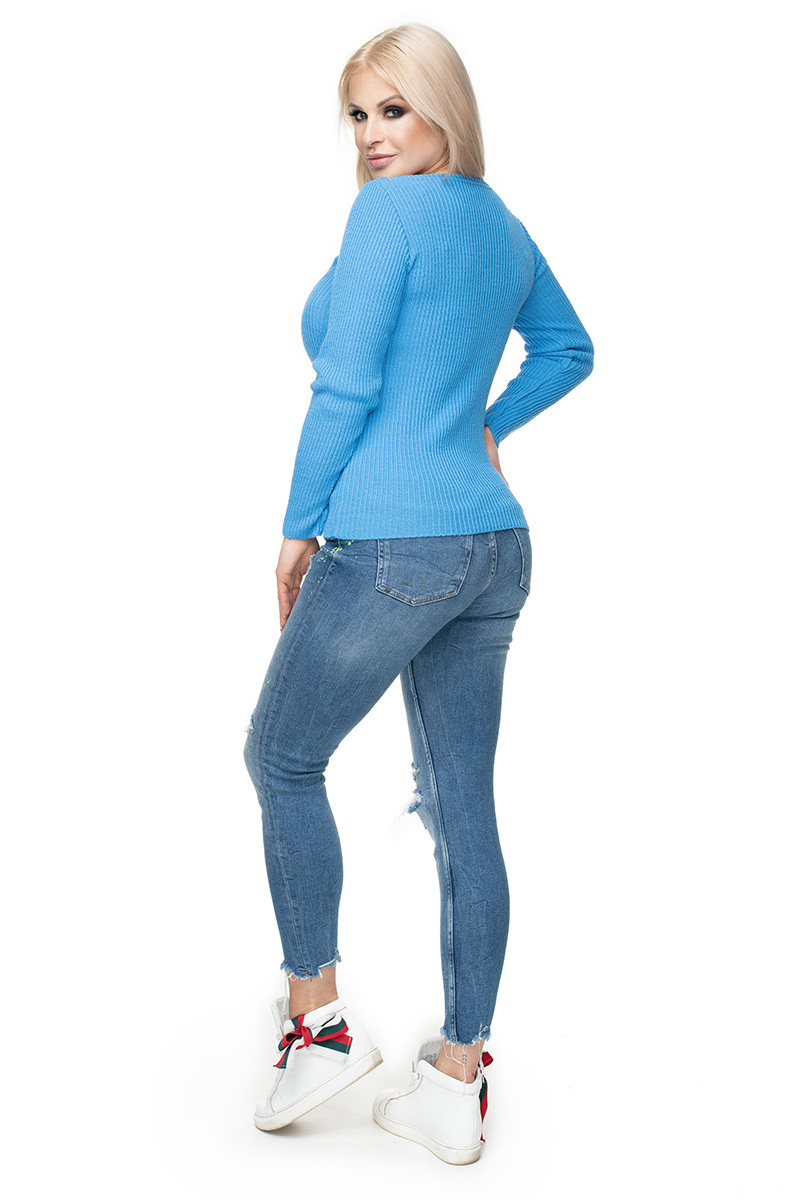Sweter Damski Model 70021 Jeans - PeeKaBoo131608 - Niebieski - obrazek 3