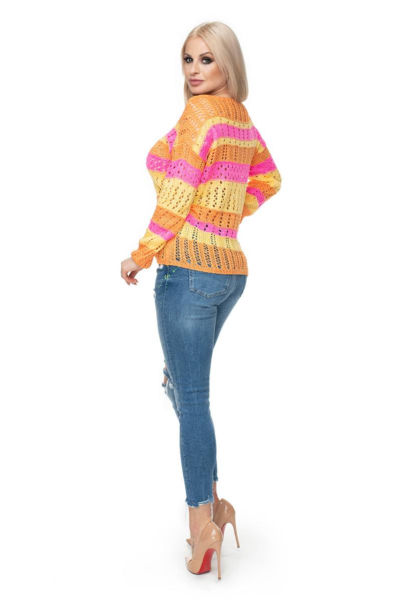 Sweter Damski Model 30060 Pink/Yellow - PeeKaBoo131612 - Wielokolorowy - obrazek 3