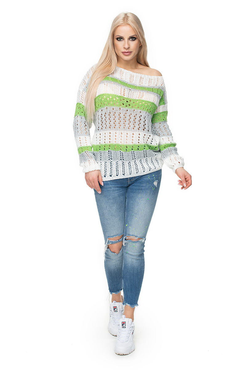 Sweter Damski Model 30060 Cream/Green - PeeKaBoo131614 - Wielokolorowy - obrazek 2