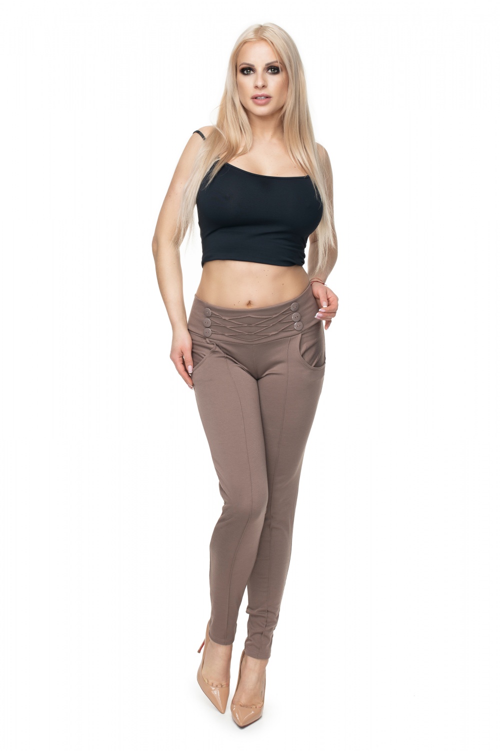 Spodnie Damskie Model 0105 Cappuccino - PeeKaBoo131926 - Beżowy - obrazek 2