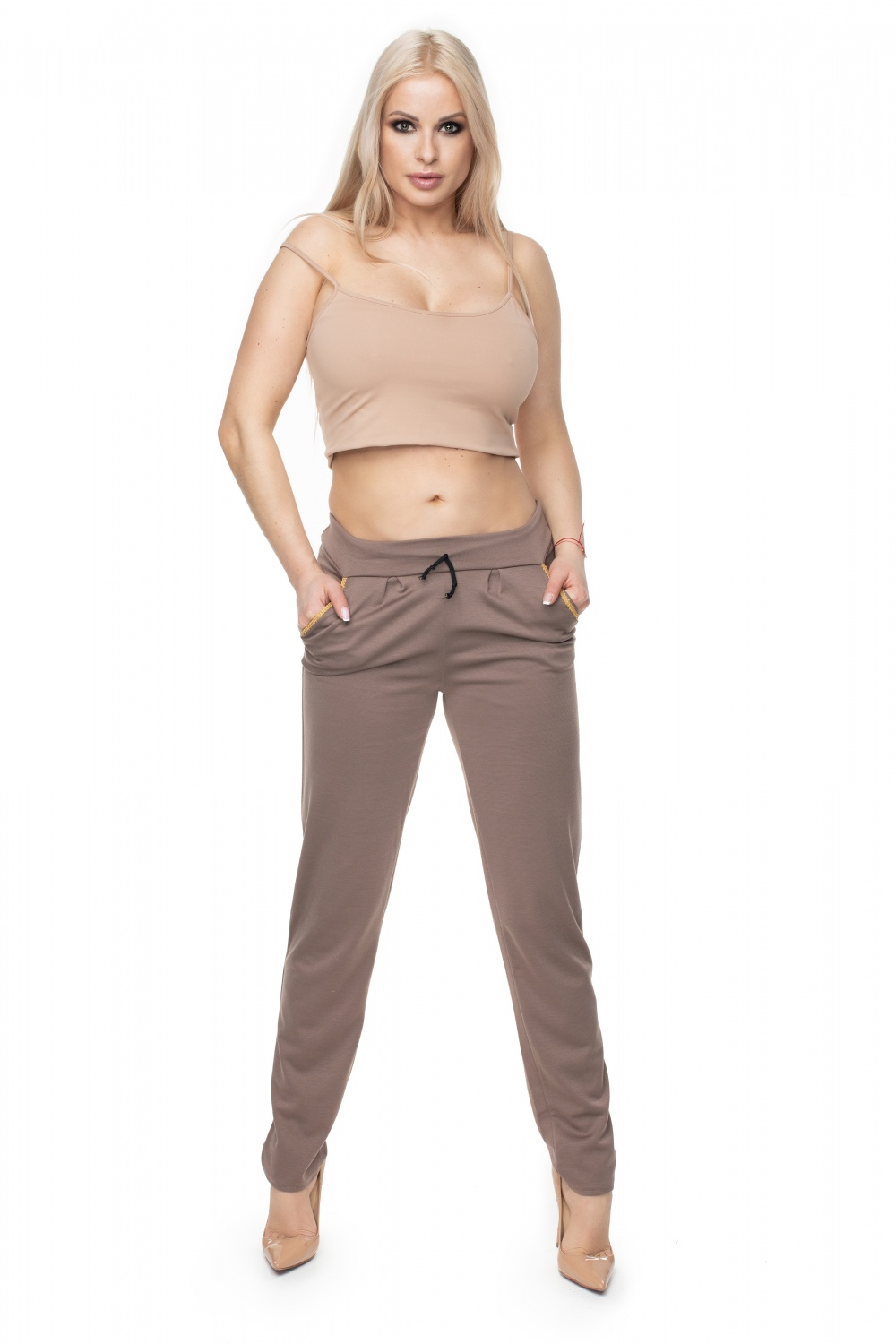 Spodnie Damskie Model 0101 Cappuccino - PeeKaBoo131928 - Beżowy - obrazek 2