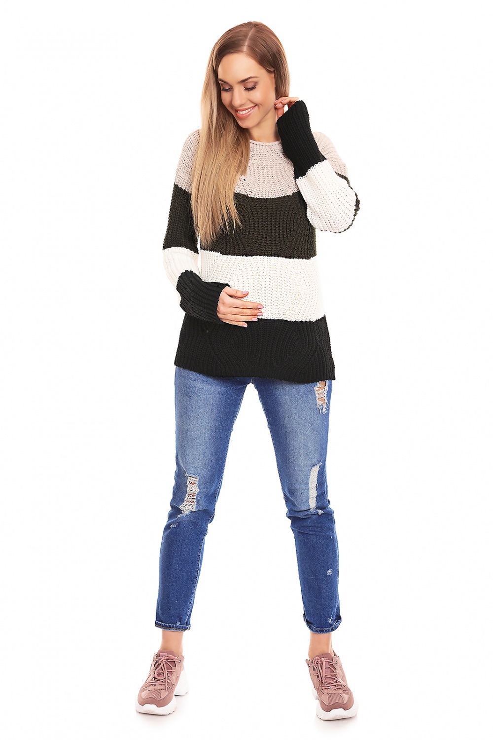 Sweter Ciążowy Model 70019 Khaki - PeeKaBoo132018 - Wielokolorowy - obrazek 2