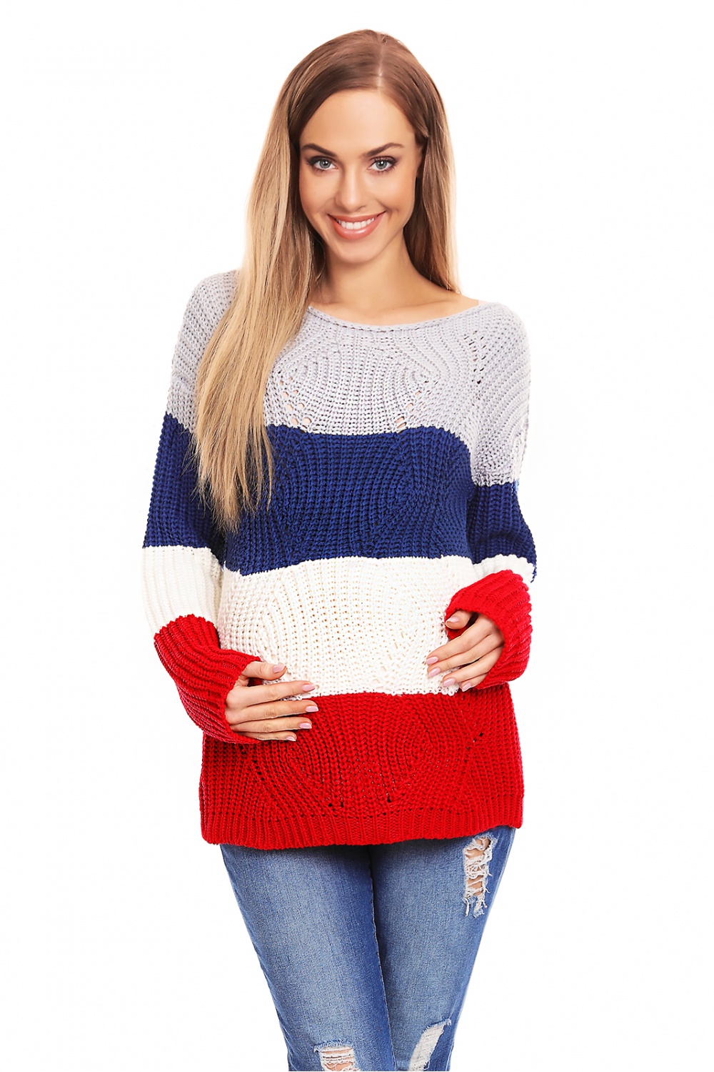 Sweter Ciążowy Model 70019 Jeans - PeeKaBoo132021 - Wielokolorowy