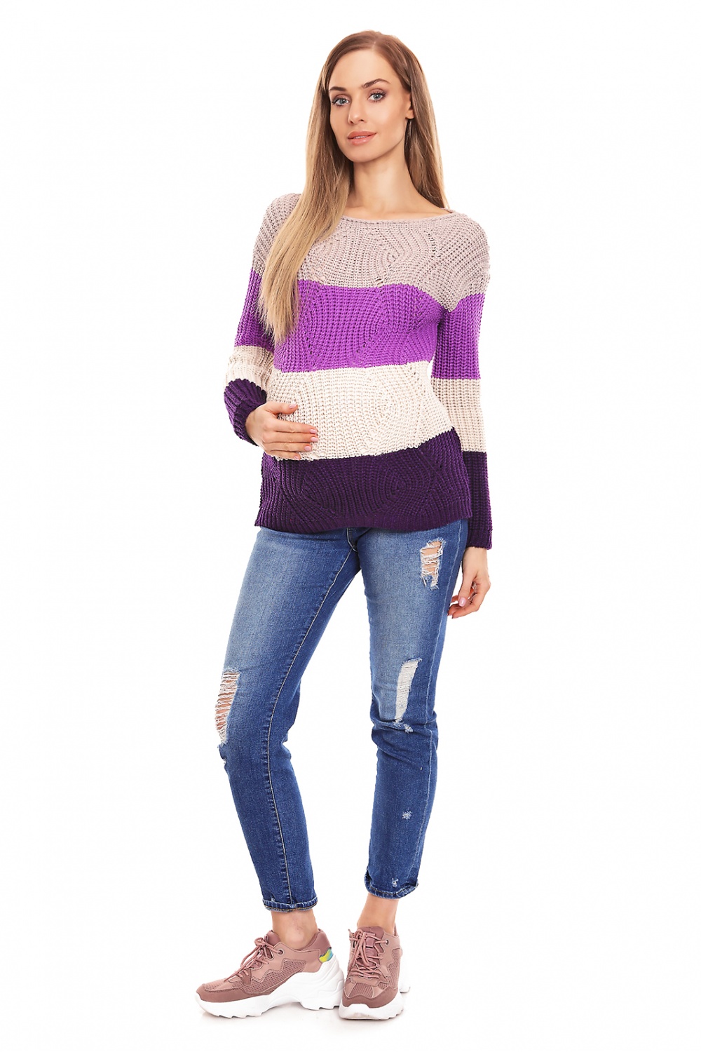 Sweter Ciążowy Model 70019 Violet - PeeKaBoo132023 - Wielokolorowy - obrazek 2