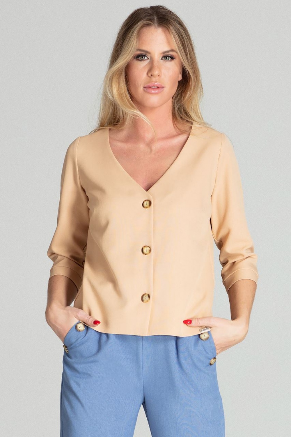 Koszula Damska Model M699 Beige - Figl141754 - Beżowy