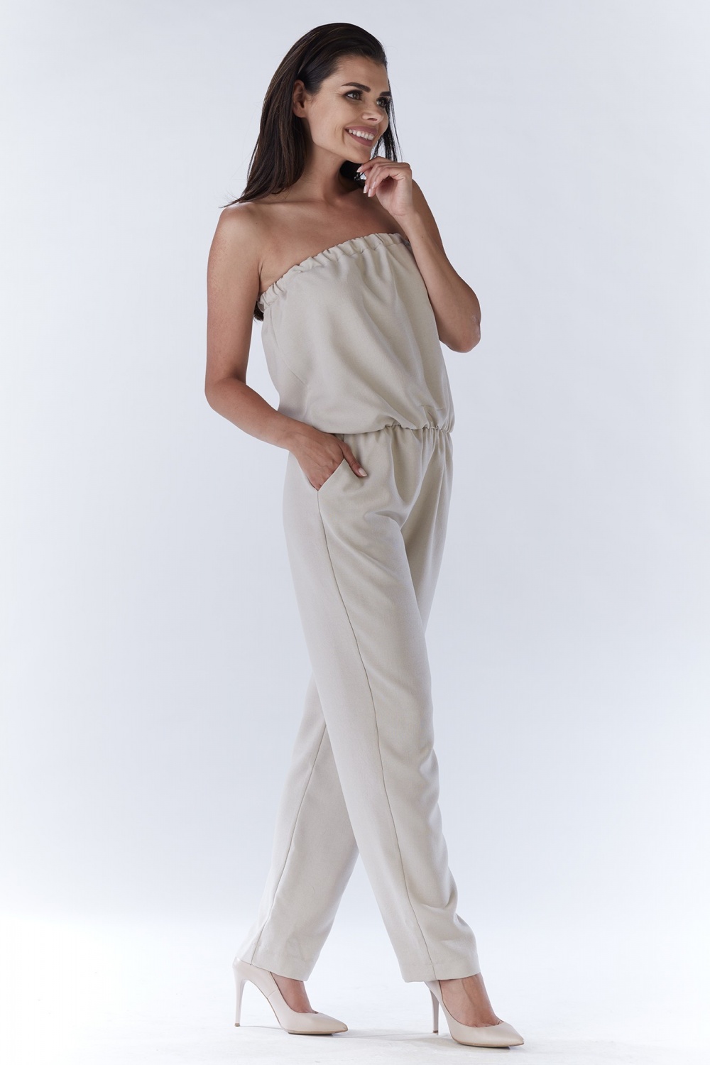 Kombinezon Damski Model A182 Beige - awama144700 - Beżowy - obrazek 2