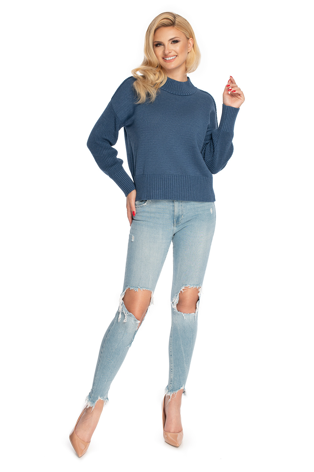Sweter Damski Model 70035 Denim Jeans - PeeKaBoo146914 - Niebieski - obrazek 2