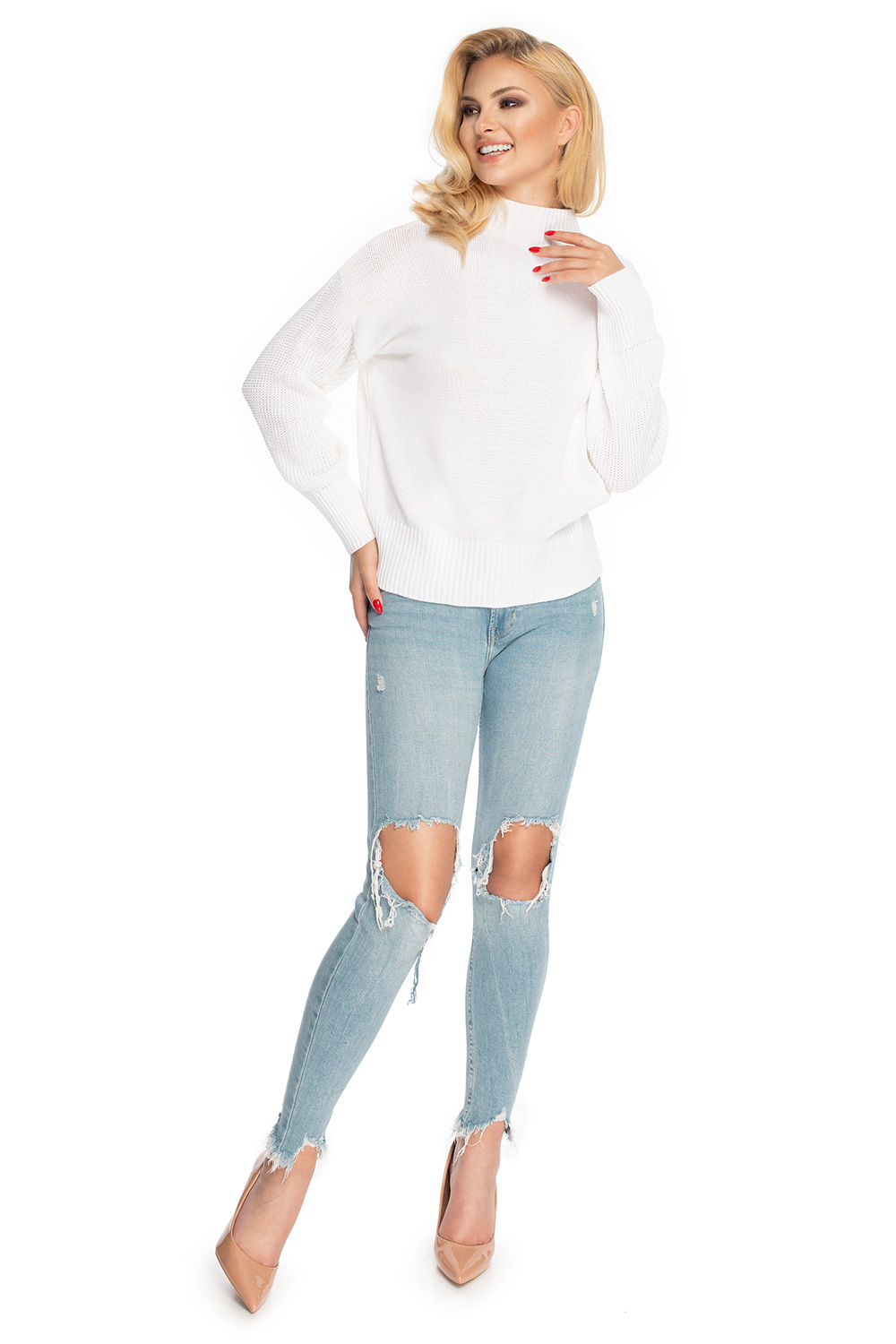 Sweter Damski Model 70035 Denim Cream - PeeKaBoo146913 - Beżowy - obrazek 2