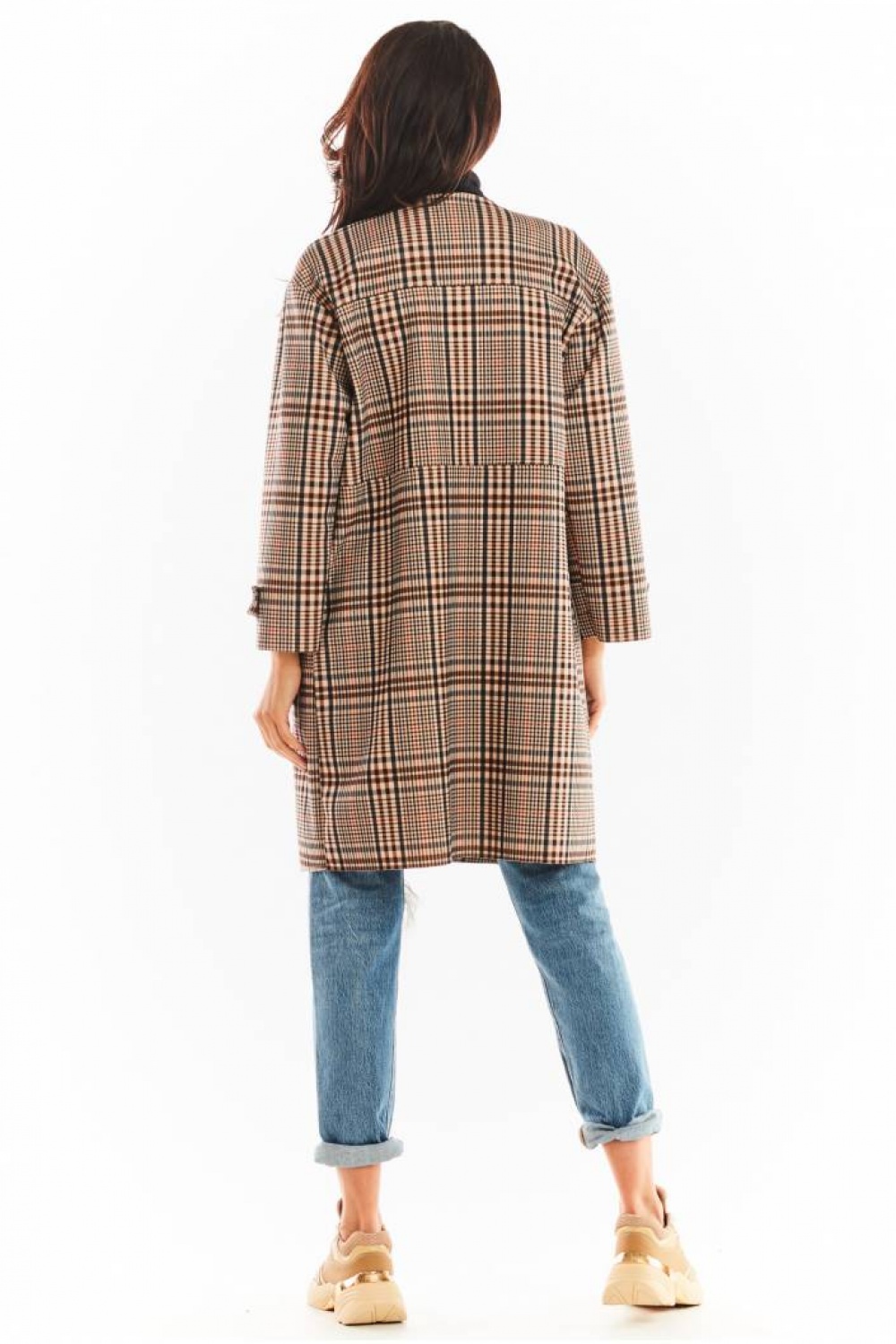 Płaszcz Damski Model A367 Brown Krata - awama148982 - Brązowy - obrazek 3