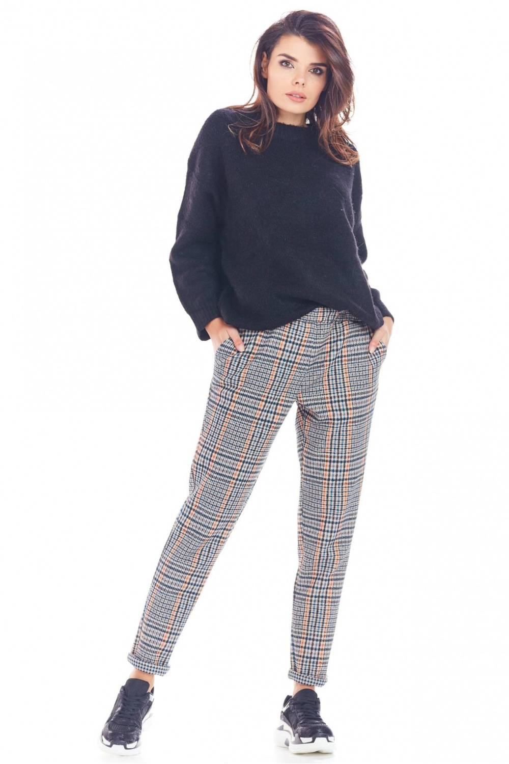 Spodnie Damskie Model A365 Navy Krata - awama148985 - Granatowy - obrazek 2