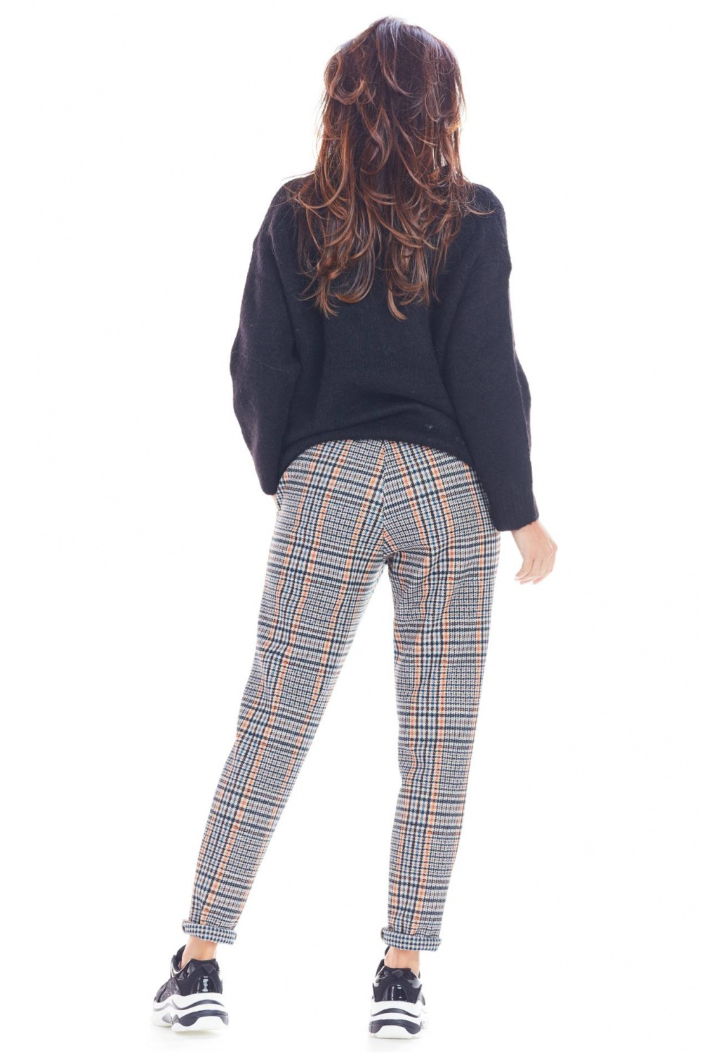 Spodnie Damskie Model A365 Navy Krata - awama148985 - Granatowy - obrazek 3