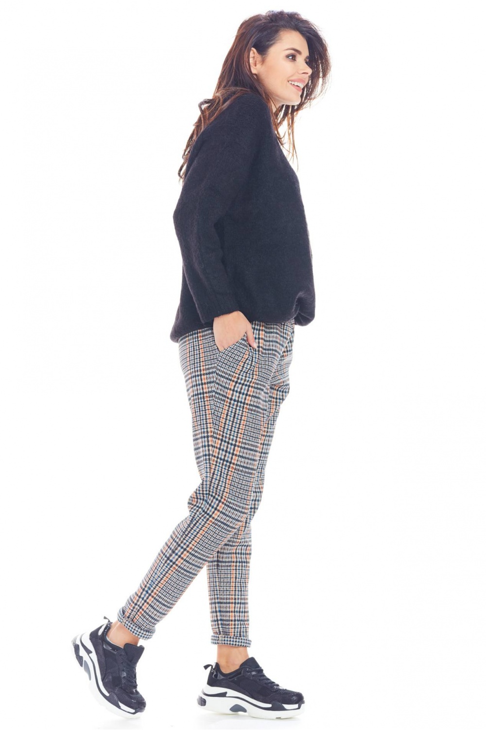 Spodnie Damskie Model A365 Navy Krata - awama148985 - Granatowy - obrazek 4