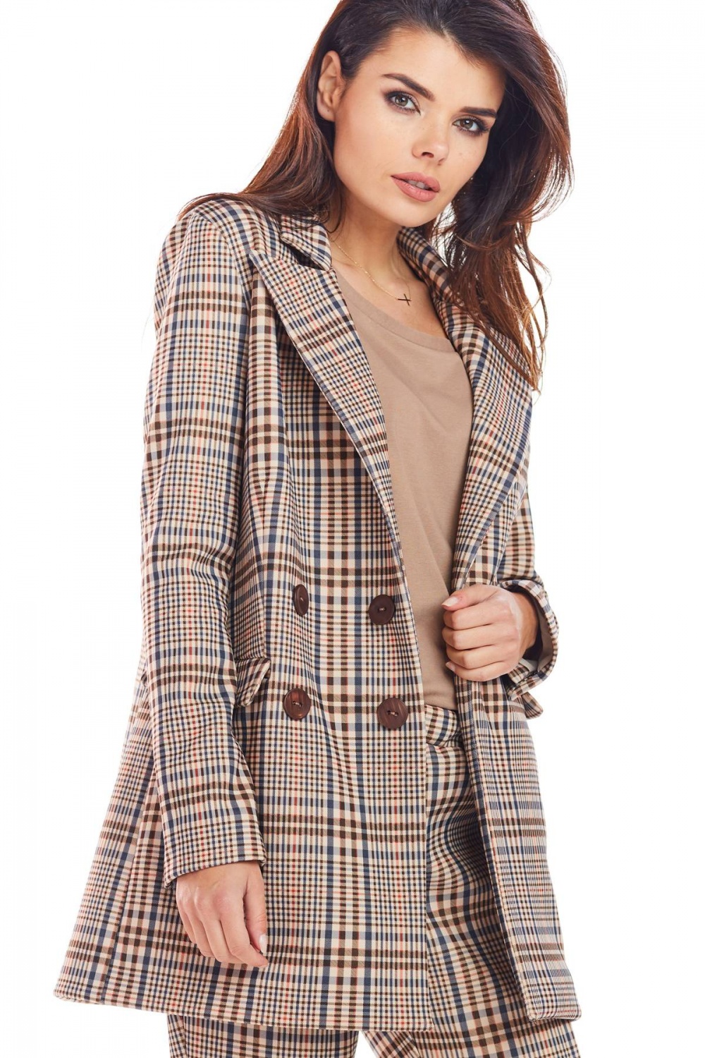 Żakiet Model A364 Brown Krata - awama148988 - Brązowy