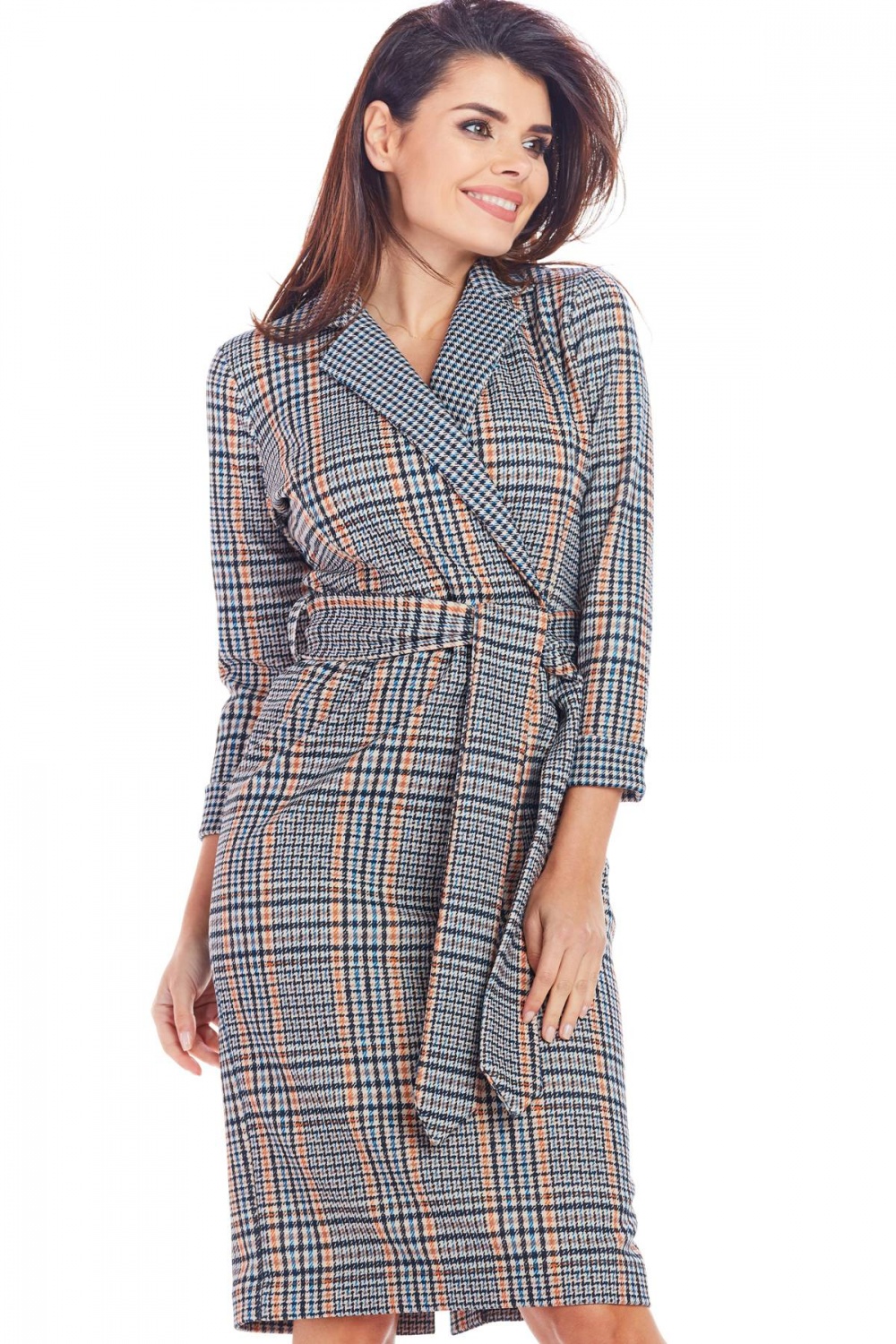 Sukienka Model A362 Navy Krata - awama148991 - Granatowy