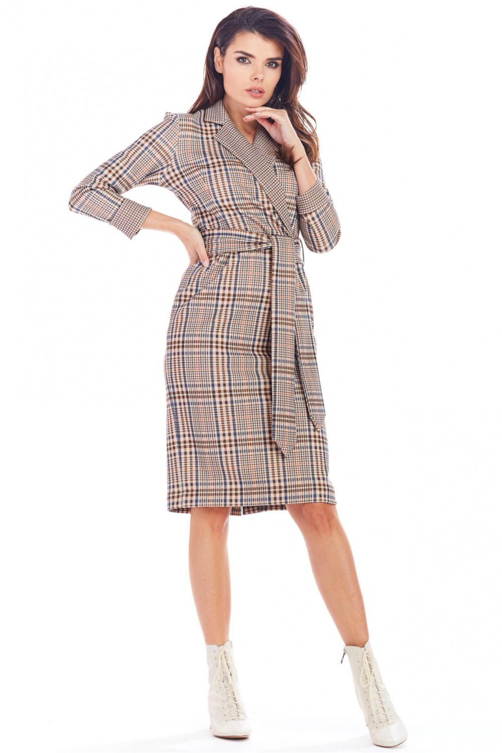 Sukienka Model A362 Brown Krata - awama148992 - Brązowy - obrazek 2