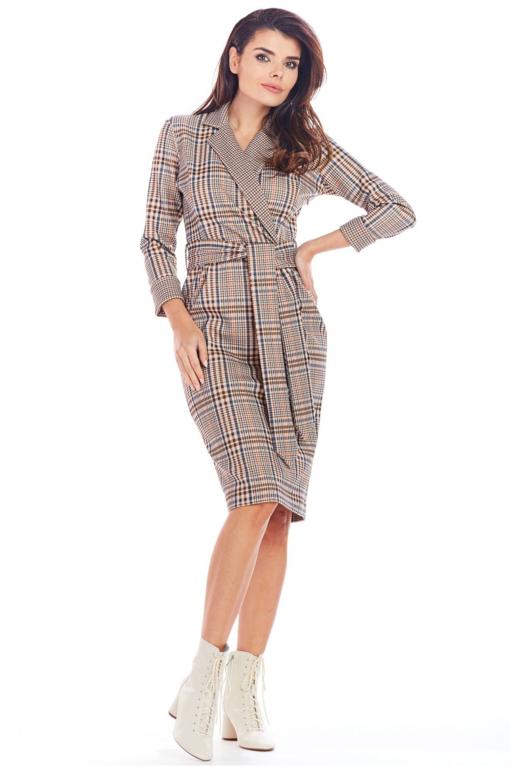 Sukienka Model A362 Brown Krata - awama148992 - Brązowy - obrazek 4
