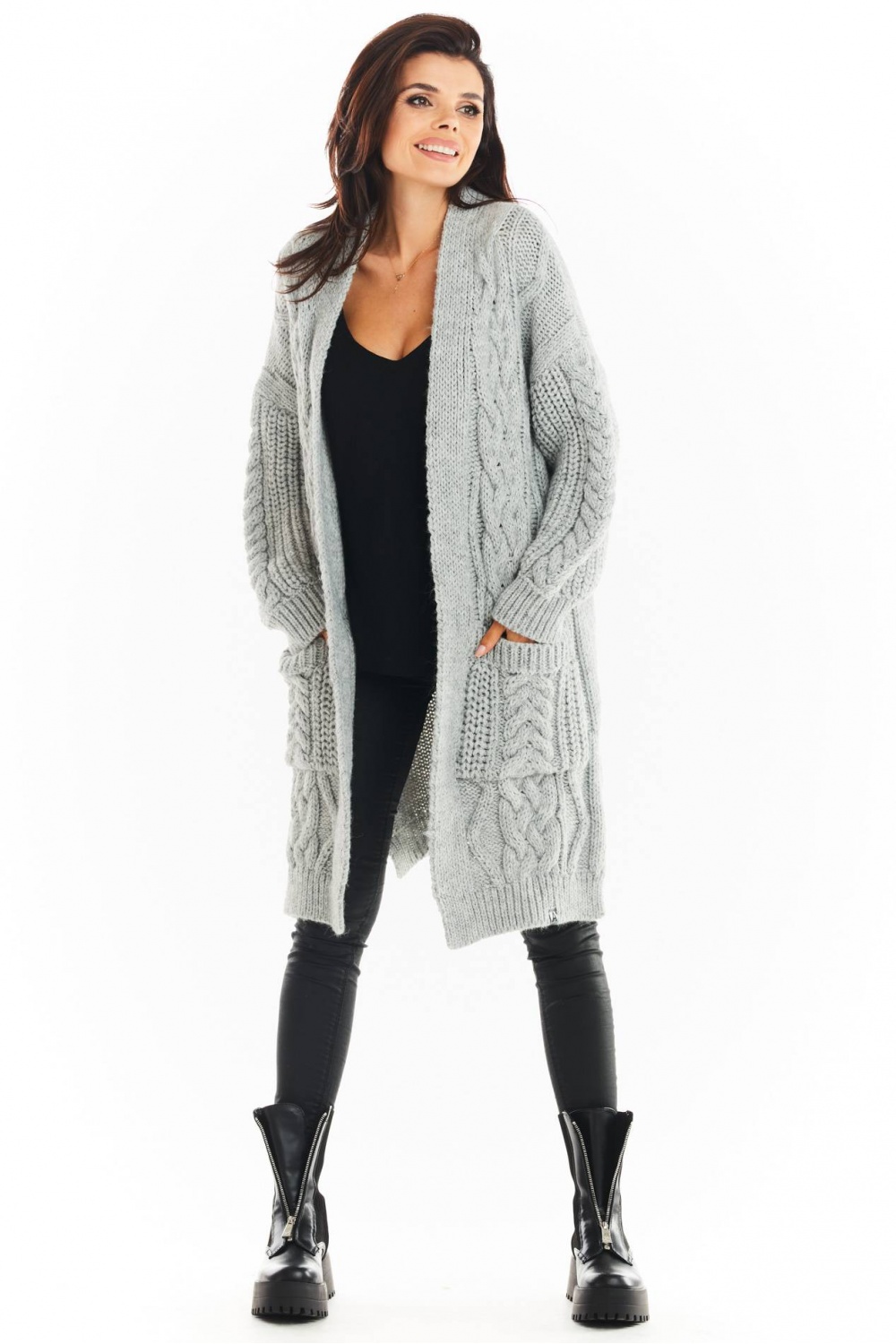 Sweter Kardigan Model A393 Grey - awama149729 - Szary - obrazek 2