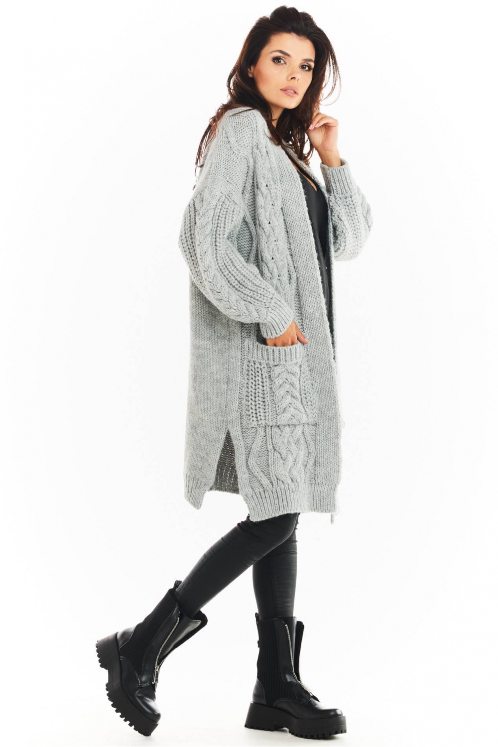 Sweter Kardigan Model A393 Grey - awama149729 - Szary - obrazek 3
