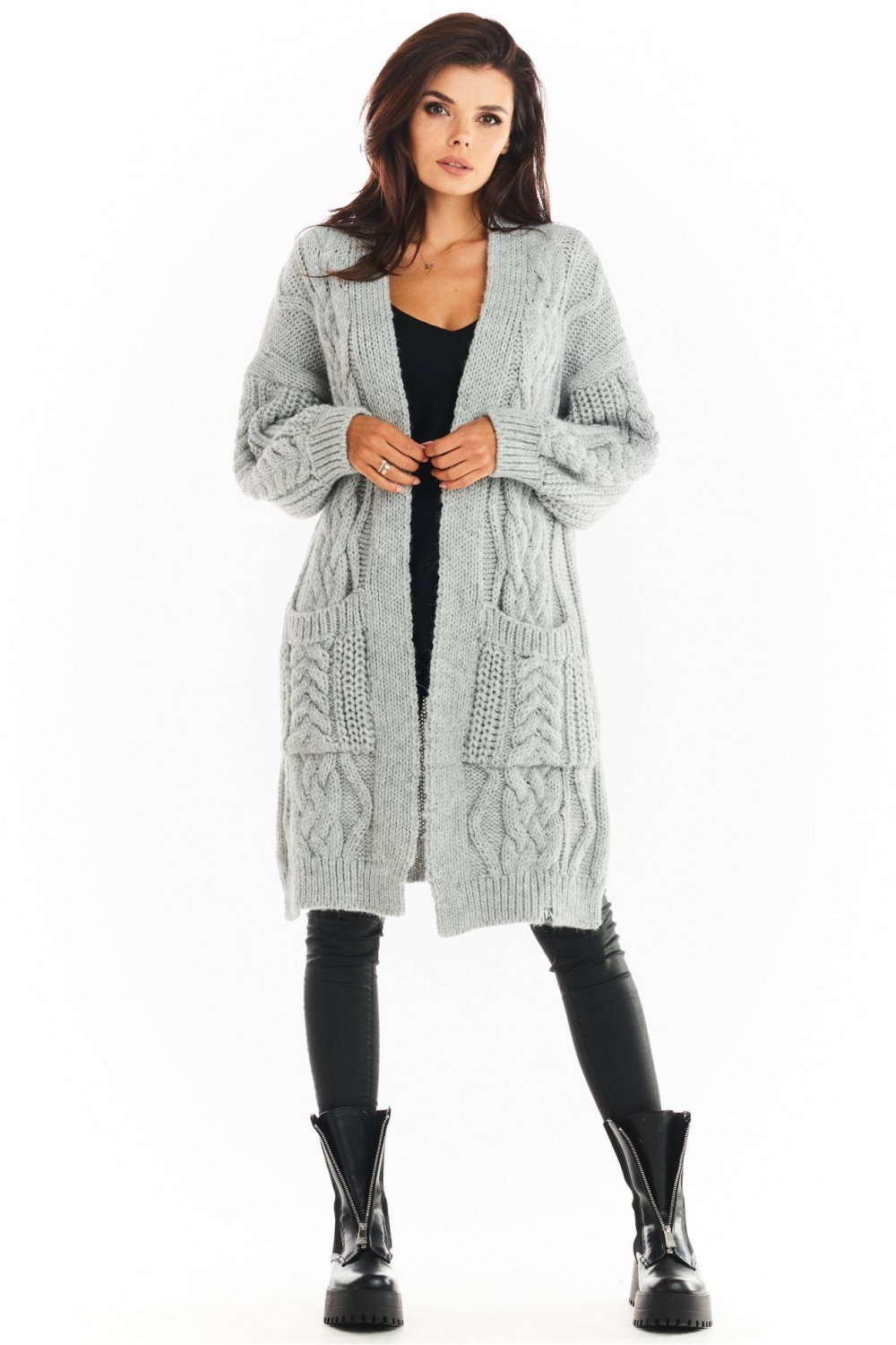 Sweter Kardigan Model A393 Grey - awama149729 - Szary - obrazek 4