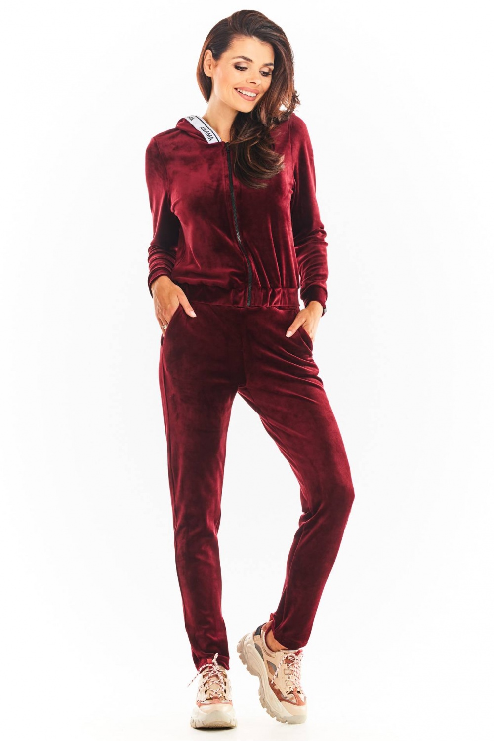 Bluza Damska Model A373 Bordo Welur - awama149770 - Czerwony - obrazek 2