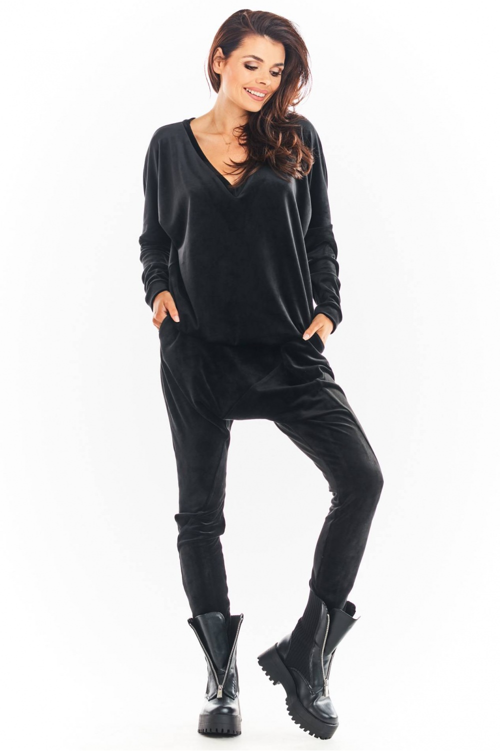 Spodnie Damskie Model A377 Black Welur - awama149776 - Czarny