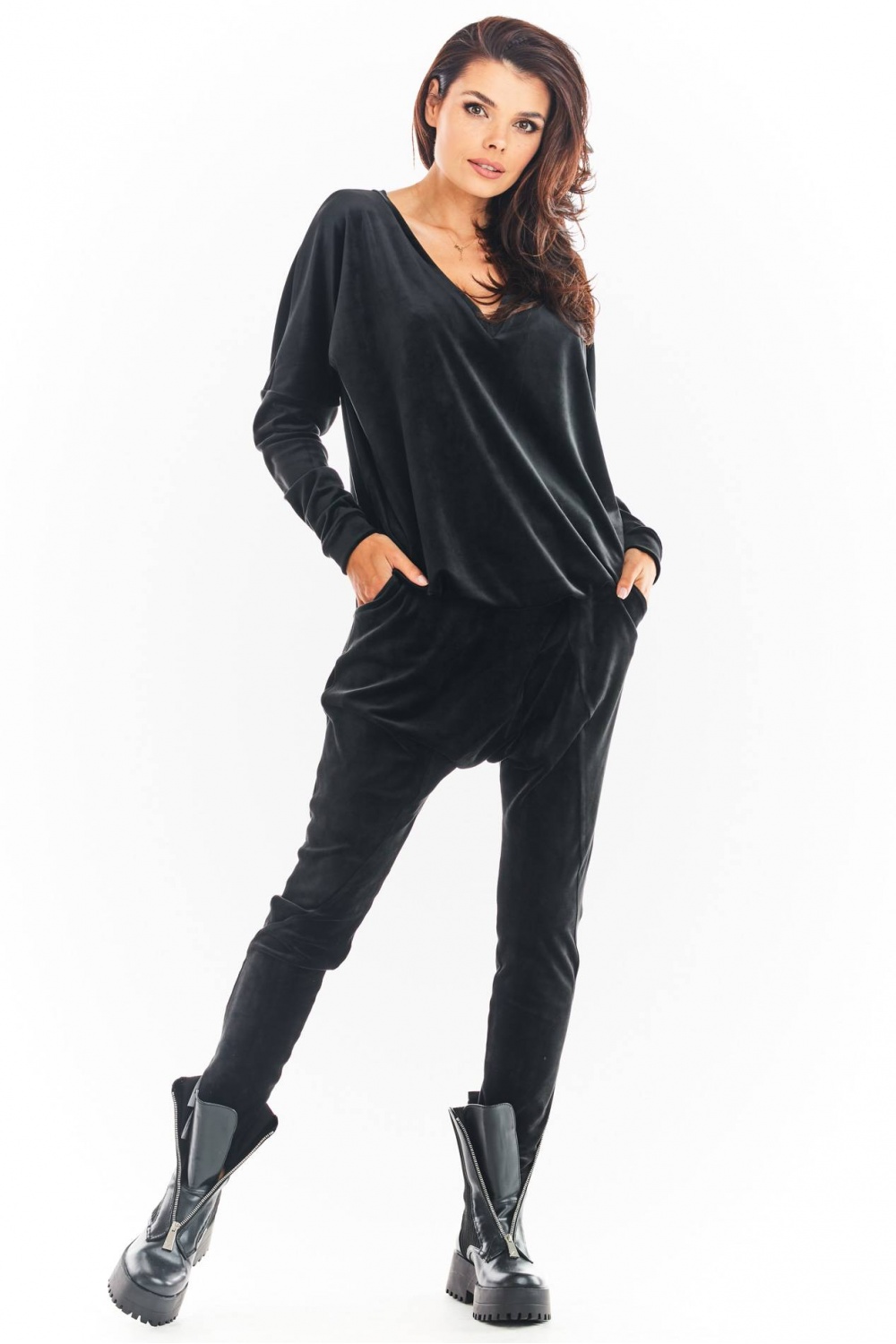 Spodnie Damskie Model A377 Black Welur - awama149776 - Czarny - obrazek 3