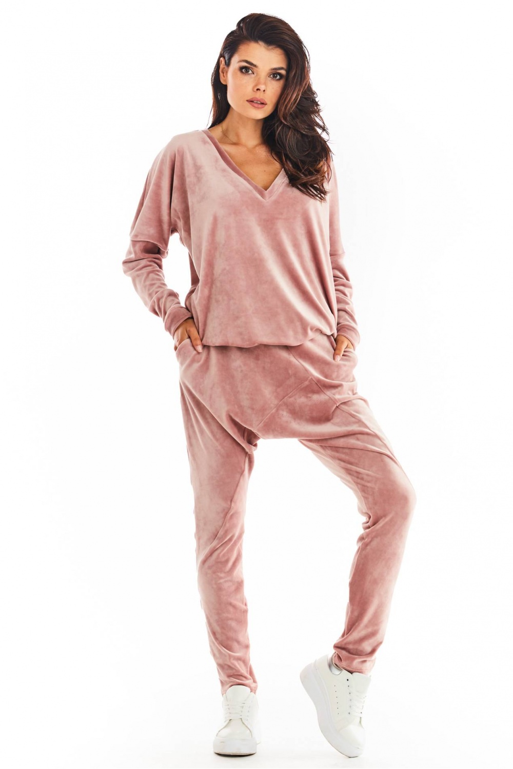Spodnie Damskie Model A377 Pink Welur - awama149777 - Różowy