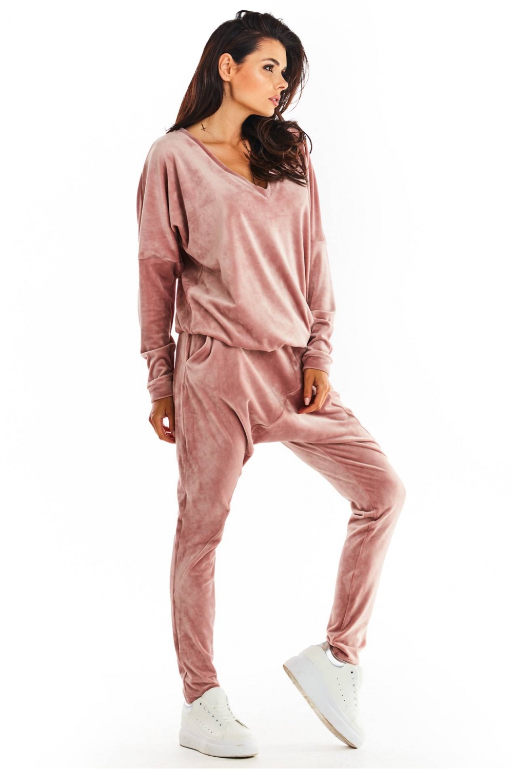 Spodnie Damskie Model A377 Pink Welur - awama149777 - Różowy - obrazek 4
