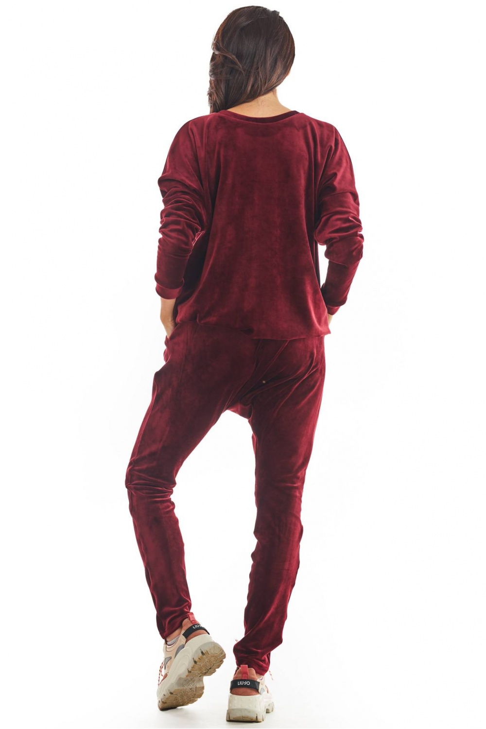 Spodnie Damskie Model A377 Bordo Welur - awama149778 - Czerwony - obrazek 3