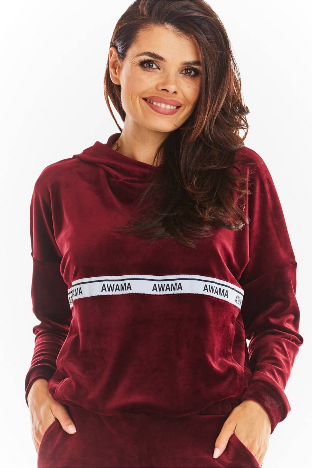 Bluza Damska Model A371 Bordo Welur - awama149789 - Czerwony