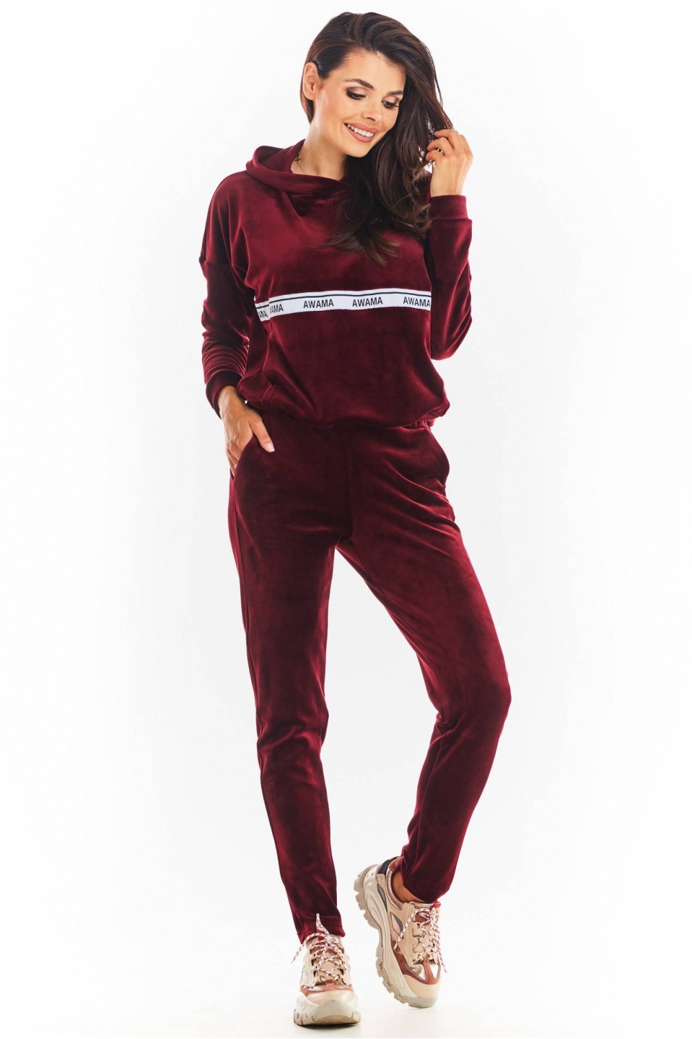 Bluza Damska Model A371 Bordo Welur - awama149789 - Czerwony - obrazek 2