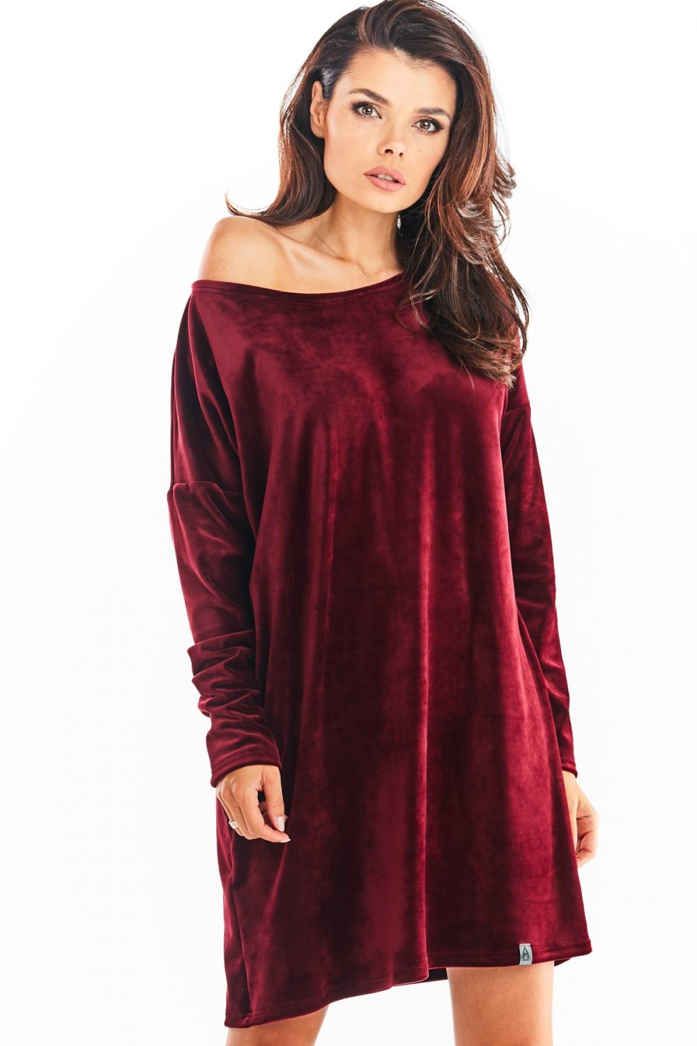 Sukienka Model A370 Bordo Welur - awama149794 - Czerwony