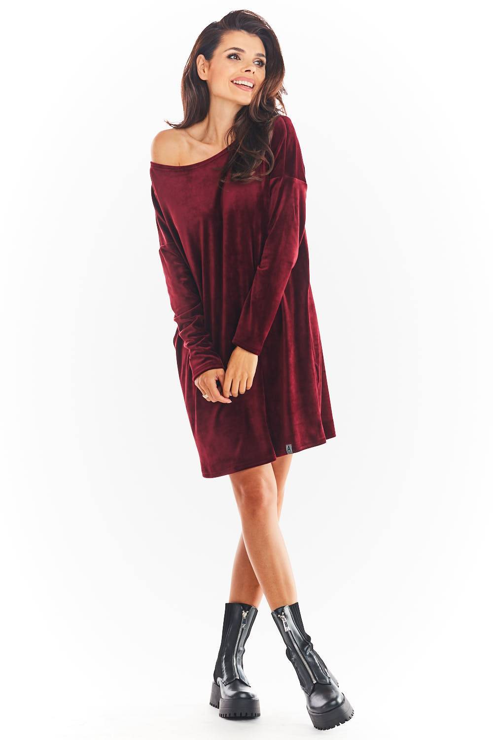 Sukienka Model A370 Bordo Welur - awama149794 - Czerwony - obrazek 3