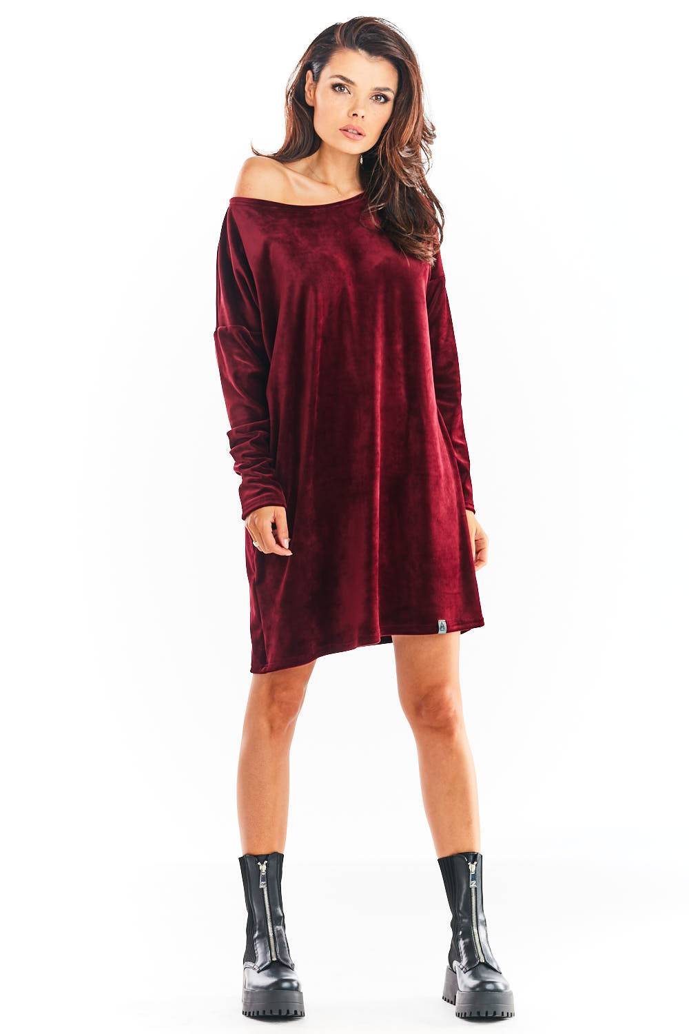 Sukienka Model A370 Bordo Welur - awama149794 - Czerwony - obrazek 4