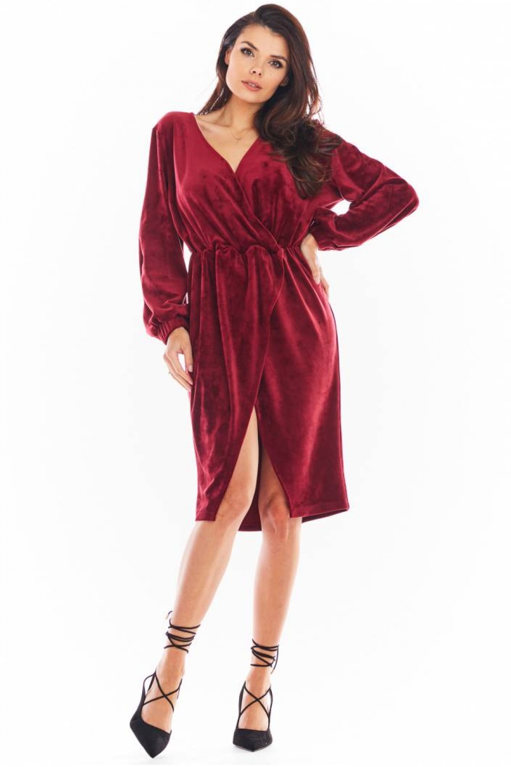 Sukienka Model A406 Welur Bordo - awama150749 - Czerwony - obrazek 2