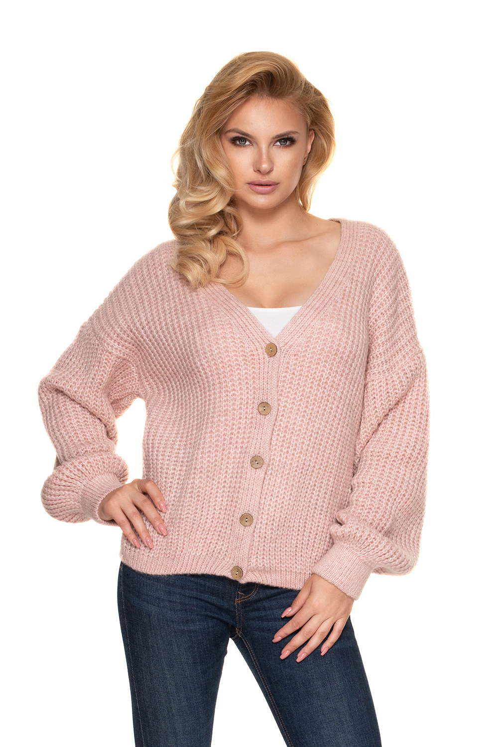 Sweter Kardigan Model 30077 Blady Róż - PeeKaBoo156914 - Różowy