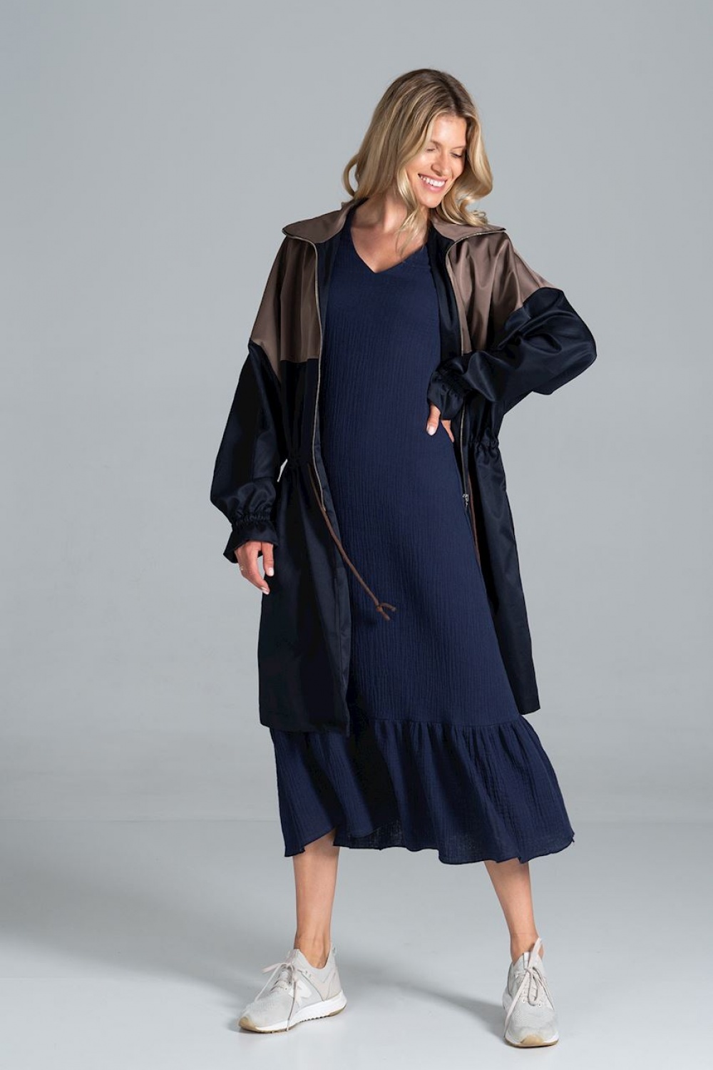 Płaszcz Model M817 Navy/Brown - Figl157553 - Granatowy - obrazek 4