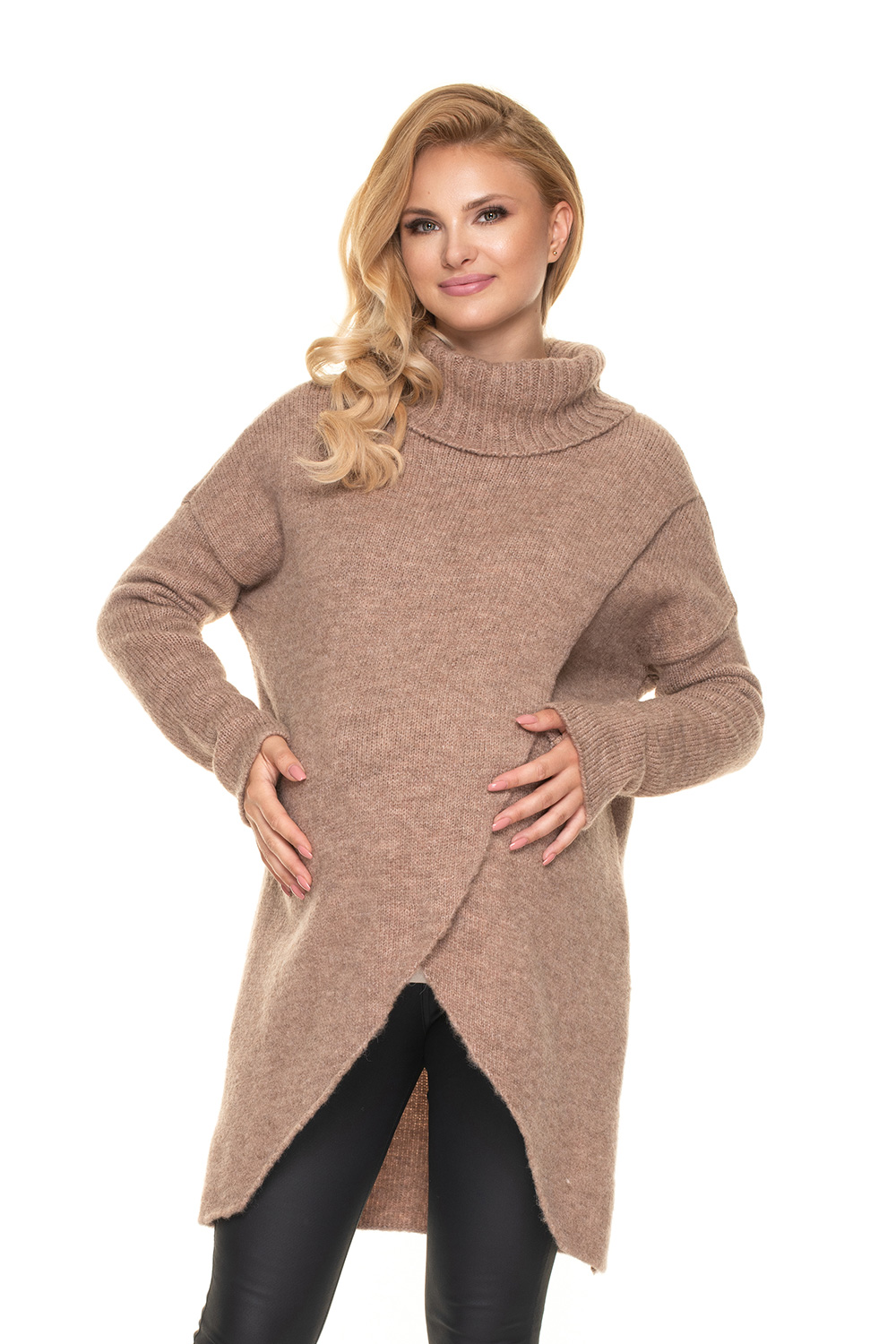Sweter Ciążowy Model 30078 Cappuccino - PeeKaBoo157712 - Beżowy