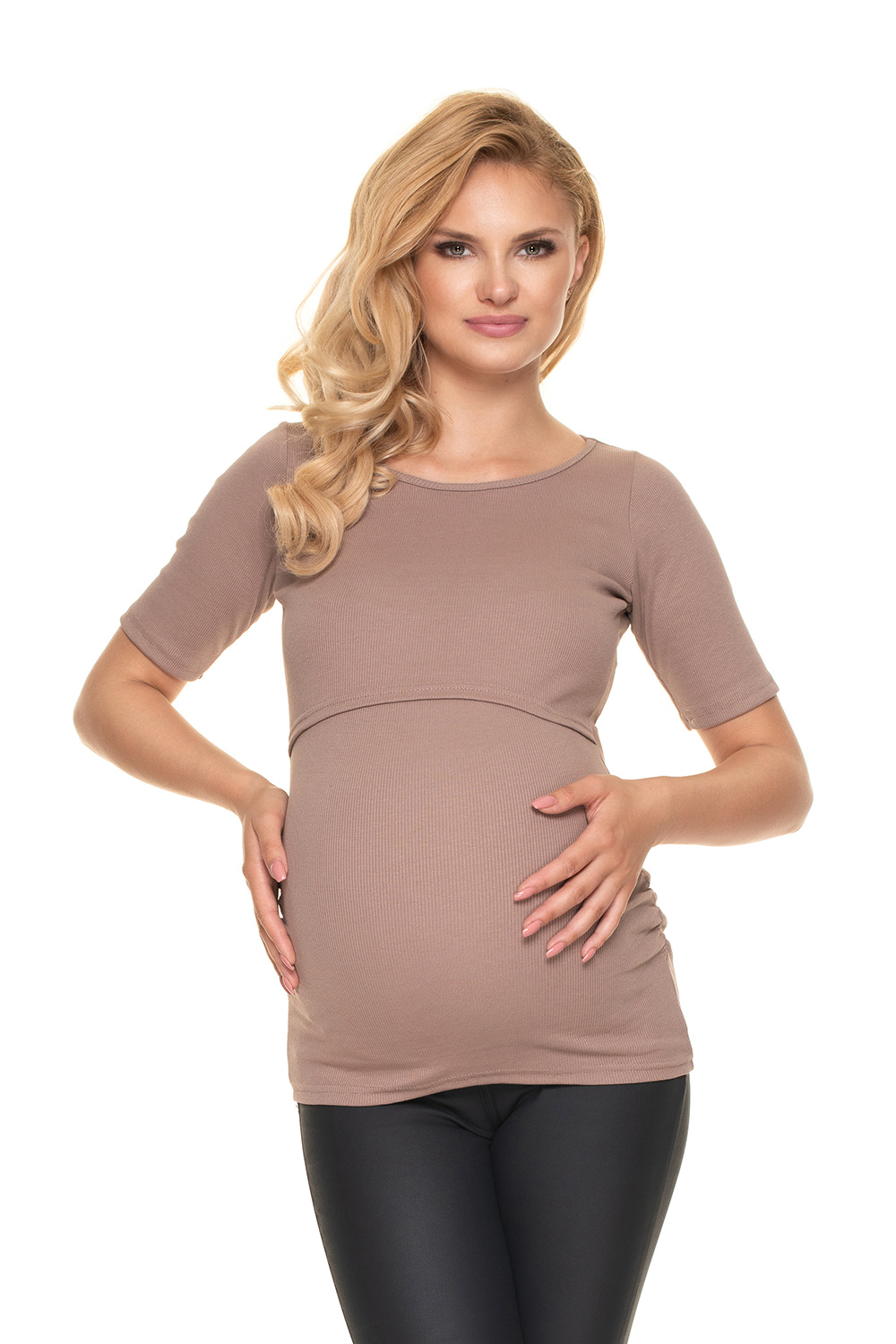 Bluzka Ciążowa Model 1717 Cappuccino - PeeKaBoo157828 - Beżowy