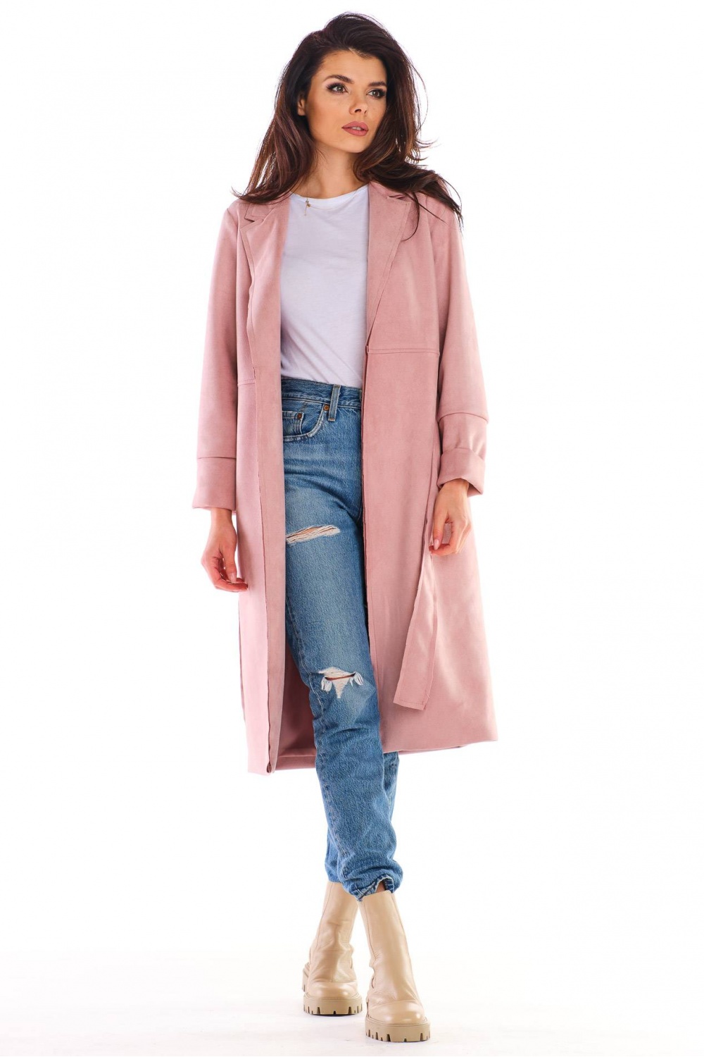 Płaszcz Damski Model A464 Powder Pink - awama158740 - Różowy