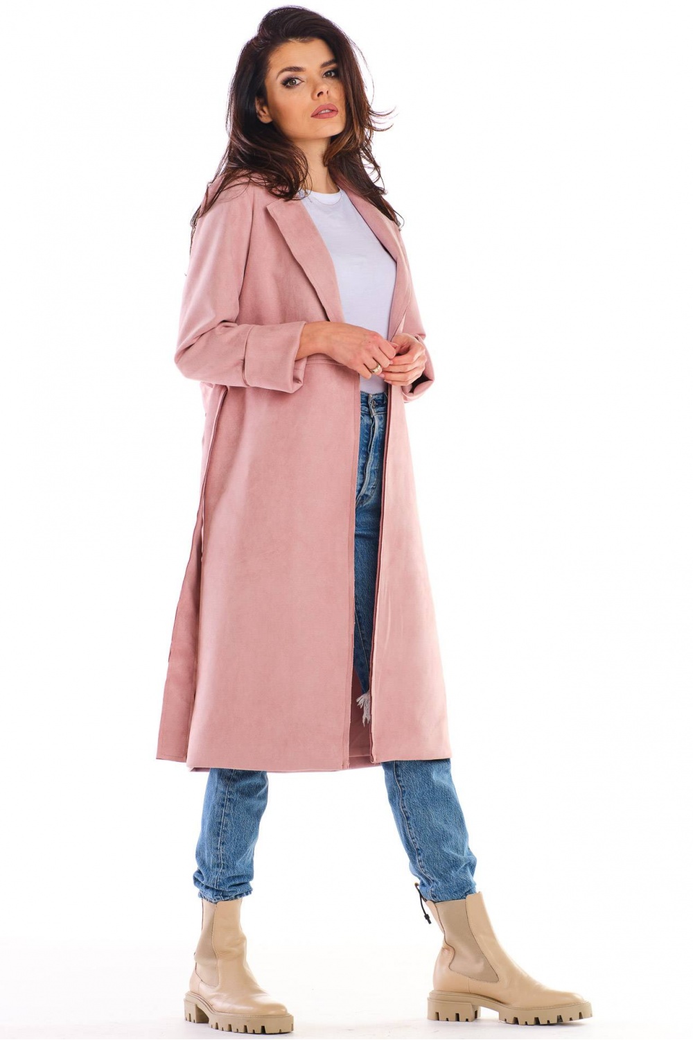 Płaszcz Damski Model A464 Powder Pink - awama158740 - Różowy - obrazek 2