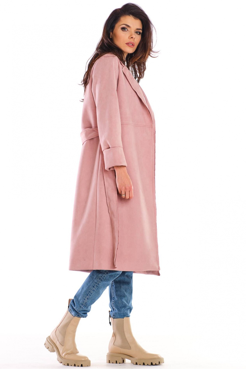 Płaszcz Damski Model A464 Powder Pink - awama158740 - Różowy - obrazek 3